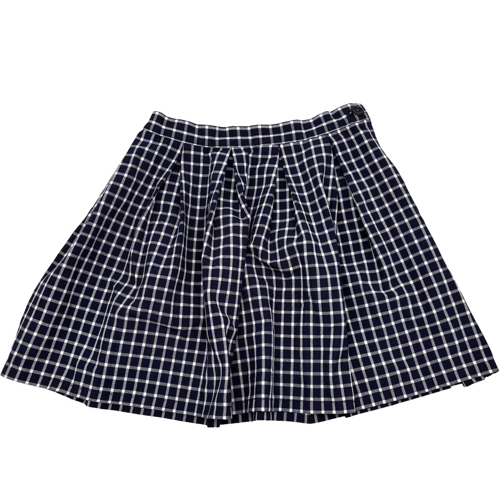 Vintage Y2K Rifle Schoolwear Navy Gingham Pleated Skirt Girl's 12 Fits 25x16"